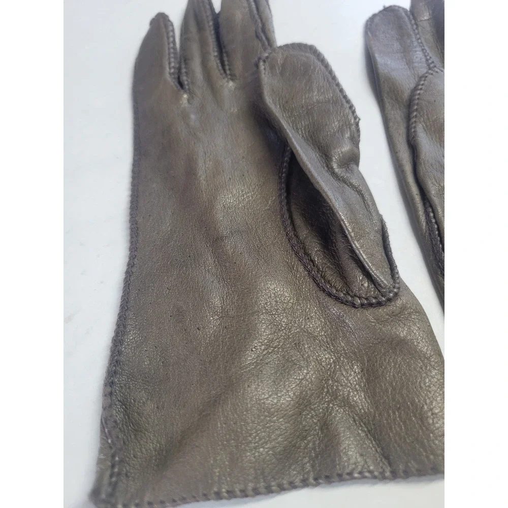 Vintage Genuine Deerskin‎ Leather Gloves Taupe Brown Whipstitch Sz 8.5 Hand Wash